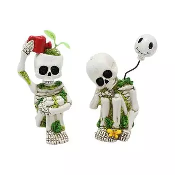 Two Fun Thinking Swinging Little Skulls - Halloween Resin Decorations, Add Mysterious Fun To Your Festival One Size