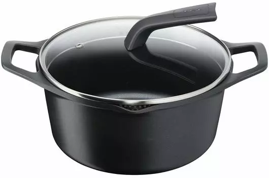 Two Handed Pot Black 20cm Cast Line Aroma Stew Pot E22144 T-fal
