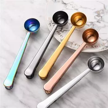 Two-in-one Stainless Steel Coffee Spoon Sealing Clip Silver Kitchen Accessories Espresso Receiver Bowl Decoration Coffee Maker
