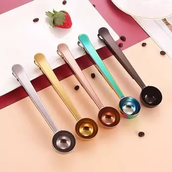 Two-in-one Stainless Steel Coffee Spoon Sealing Clip Silver Kitchen Accessories Receiver Bowl Decoration Coffee Maker розового золота