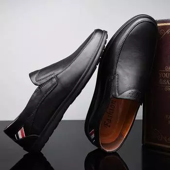 Two-layer cowhide handmade casual men s shoes fashionable breathable Doudou shoes soft leather soft sole driving shoes leather shoes men s spo 38 чёрный