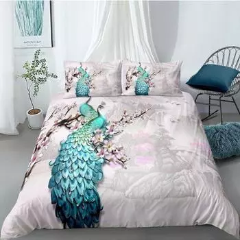 Комплект постельного белья с двумя павлинами, пододеяльник с цветами, наволочка размера King Queen Twin для детей, мальчиков, девочек, женщин 70x133cm 2pcs