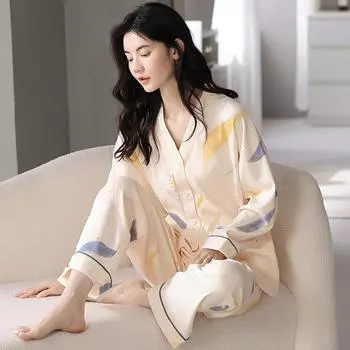 Two-Piece Pajamas Ladies Spring And Autumn Long-Sleeved Homewear Autumn And Winter Models Ladies Casual Pajamas Homewear Set XL фиолетовый