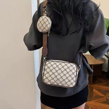 Two-piece retro crossbody bag set popular texture checkered print small square shoulder elegant casual new