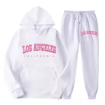 Two Piece Set Street Womens Hoodie & Pants Fleece Pocket Loose Pullover Los Angeles California Print Clothes S