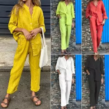 Комплекты из двух предметов для женщин, весна-осень, повседневные, простые, с длинным рукавом, с карманами, комплекты из двух предметов, модные, свободные, офисные рубашки, костюмы, наряды XXXL зелёный