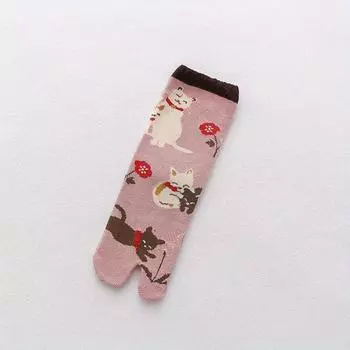 Two toed socks Women s cotton mid tube autumn and winter cartoon animal sweat absorbing warm Women s socks split toe socks розовый