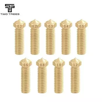 TWO TREES 5Pcs/lot New Volcano 3D printer All metal brass E3D 1.75mm Lengthen extruder nozzle 0.4/0.6/0.8/1.0/1.2mm For Sidewinder X1