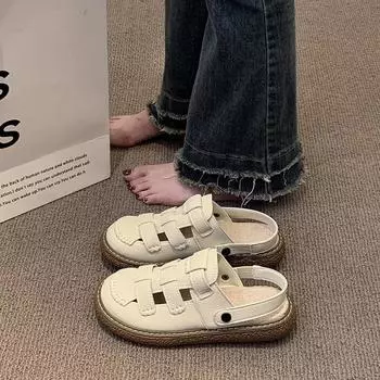 Женские сандалии Two Way Wear с закрытым носком, удобные повседневные тапочки, ретро-римские сандалии, студенческие сандалии для женщин 35 бежевый