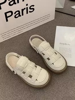 Two wear hollowed-out bag head sandals women s new literary hole hole thick-soled Mori half slippers summer wear 35