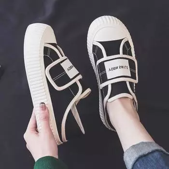 Two wear platform canvas shoes women s shoes 2025 spring new versatile lazy half drag Velcro casual white shoes 35
