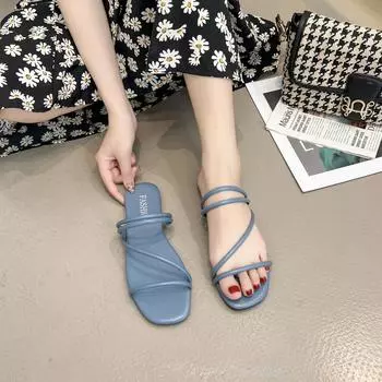 Two wear summer slippers drag 2025 one word foreign trade new flat bottom Korean version casual outside wear fashion with cool women s sandals 36 белый