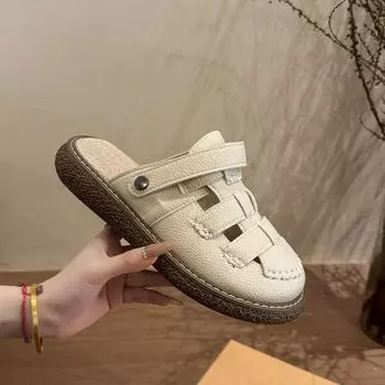 Two wearing hollowed-out bag head sandals for women s new literary hole-hole thick-soled half-slippers for summer wear 35