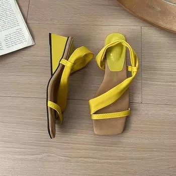 Two wearing sloping heel open-toed sandals for women s summer new design sense with skirt wrapping with square head 35