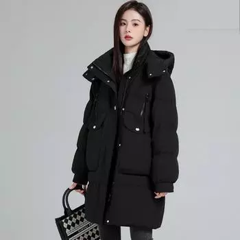 Two Zipper Models 2025 New Medium and Long White Duck Down Thickened Loose High-end Warm Down Jacket Women M size 90-55kg