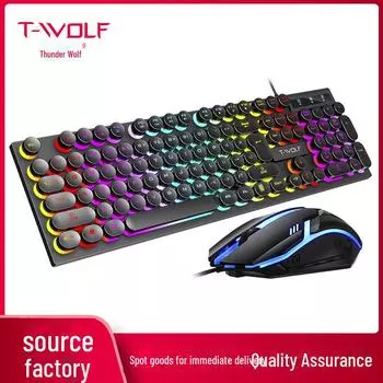 TWOLF Thunder Wolf TF270 светящийся игровой комплект клавиатуры и мыши: Панк-ретро стиль с русской раскладкой.