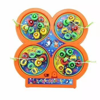 Творческая детская головоломка для четырех человек, вращающаяся поющая магнитная игрушка для рыбалки