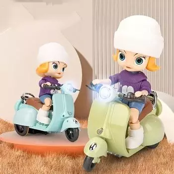 Творческая игрушка мотоцикл, вращающийся на 360 градусов световой музыкальный электрический мотоцикл для девочек и детей, электрический мини-мотоцикл синий