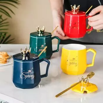 Творческая керамическая кружка для кофе «Золотая корона», кружки, посуда для напитков, чашки и кружки, кружка для чая, чашка кофе, оригинальная, красивая, пивная, забавная 400ml