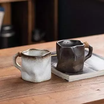 Творческая керамическая кружка неправильной формы с ручкой в японском стиле, винтажная кофейная чашка, украшение стола, домашний офис, чашка для чая 300ml белый