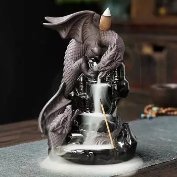 Творческая керамическая курильница, украшение для дома, дракон, водопад, курильница с обратным потоком, держатель для благовоний в виде птерозавра