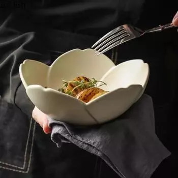 Творческая керамическая миска в форме лотоса, миска для фруктового салата, миска для десерта, миски для пасты, особая посуда для молекулярной кухни