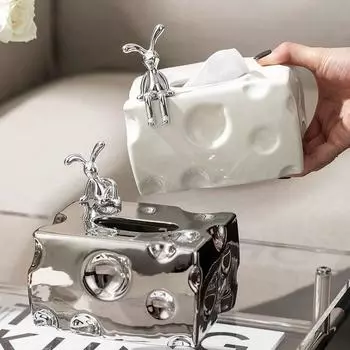 Творческая коробка для салфеток из сыра, скандинавская роскошная бытовая декоративная бумажная коробка, украшения для гостиной, гальванизированная керамическая коробка для салфеток белый