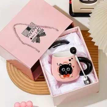 Творческая личность кружка с изображением кошки и крышкой сувенирный подарок чашка для питьевой воды симпатичные керамические кофейные чашки кружка для офиса посуда для напитков 400ML