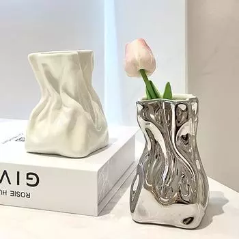 Творческая плиссированная керамическая ваза, композиция из сухоцветов, украшение для ванной комнаты, керамические аксессуары для цветочных композиций