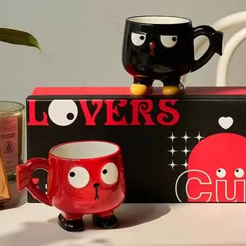 Творческие милые мультяшные керамические кружки, изысканные домашние чашки для пар, повседневные офисные кофейные чашки, рождественские подарки 210ml