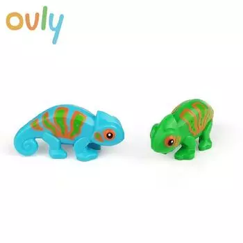 Творческие строительные блоки MOC Городская сцена Ящерицы Хамелеон Гостиная Внутреннее украшение Собранный DIY Рептилия Элемент Домашний Питомец Кирпичи синий