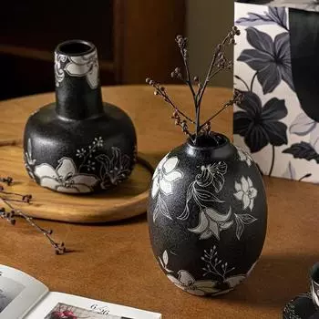 Творческие уникальные черные керамические вазы для дома, гостиной, рабочего стола, изысканный обеденный стол, цветочная композиция, ваза