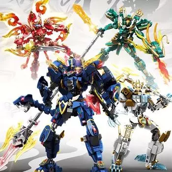 Творческие животные трансформирующиеся роботы строительные блоки наборы тигр дракон меха модель кирпичи украшения мальчики игрушки подарки на день рождения