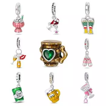 Творческий дизайн пивной бокал подвеска бусина позолоченный серебро 925 пробы DIY ювелирные изделия аксессуары браслет