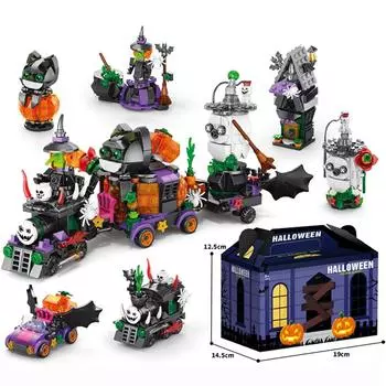 Творческий Хэллоуин Призрачный Дом Призрачный Поезд Настольная Атмосфера Украшения Строительные Блоки Кирпичи Игрушки для Детей Мальчики и Девочки 6+ with box