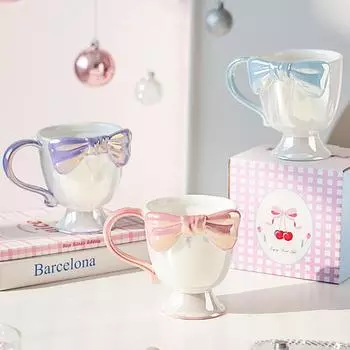 Творческий изысканный женский бант в форме сердца керамическая чашка для мороженого высокая стоимость кофейная кружка десертный бокал кружка с соломенными кофейными чашками 300ml