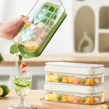 Творческий лоток для льда с коробкой для приготовления кубиков льда, легко извлекаемый из формы для льда, морозильник для кухни, бара, ручной пресс для кубиков льда зелёный