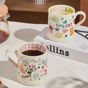 Творческий милый мультфильм граффити кружка для домашнего завтрака керамическая чашка для молока послеобеденный чай офисные кофейные чашки изысканный чайный сервиз подарки