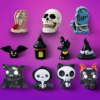 Творческий Мини Хэллоуин Красочные Тыквы Летучая мышь Череп Миниатюрные Фигурки Микро Пейзаж Украшения Для Дома Украшения Для Рабочего Стола Подарки