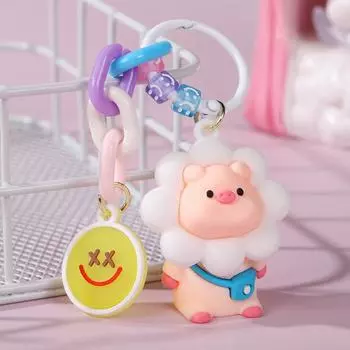 Творческий мультфильм Подсолнух Свинья Брелок Рюкзак Подвеска Украшения Брелок Из Смолы Творческие Подарки белый