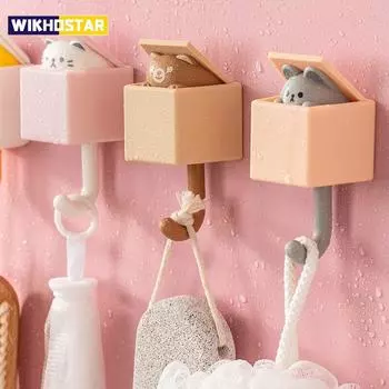 Творческий мультяшный настенный крючок для одежды, шапка, шарф, ключ, маленький брелок с изображением животных, детские милые крючки, клейкие крючки для пальто розовый