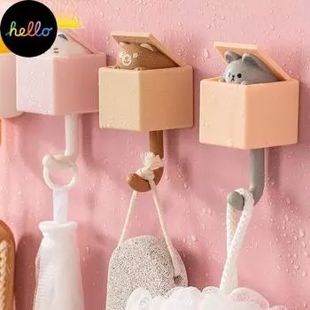 Творческий мультяшный настенный крючок для одежды, шапка, шарф, ключ, маленький брелок с изображением животных, детские милые крючки, клейкие крючки для пальто оранжевый