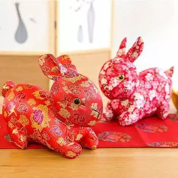 Творческий плюшевый новогодний подарок Красный талисман Коллекция плюшевая кукла Кролик Плюшевая игрушка Кролик Талисман S-gold flower