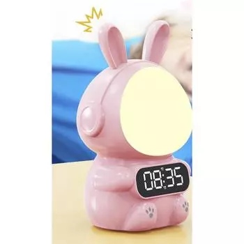 Творческий подарок, новый милый кролик, детский студенческий мультфильм, светодиодный электронный будильник, зарядка, интеллектуальное управление голосом, свет розовый