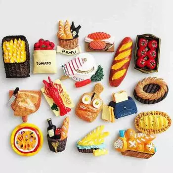 Творческий прекрасный смолы магнит на холодильник наклейка хлеб молоко бекон сковорода для жареных яиц