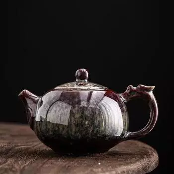 Творческий заварочный чайник с ручкой из глазури Tianmu, чайник для заваривания чая, чайники, чайная утварь, набор для заваривания чая Puer, чайник с подогревом, китайская кружка из глины