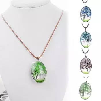 Творческий женский сухой цветок овальный кулон из искусственной кожи, веревка, свитер, цепочка, ожерелье темно-синий