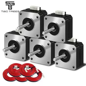Twoterrs 5 шт. Nema 17 шаговый двигатель 42x23 мм 5 шт. 17HS4023 блинный двигатель 1,5 А-3,8 В 2 фазы 4 провода 1,8 градуса с кабелем длиной 1 метр для двигателей 3D-принтеров