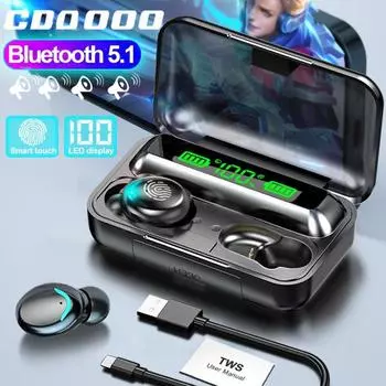 TWS Беспроводные Bluetooth 5.0 Гарнитуры Наушники с сенсорным управлением 9D HiFi Стерео Спортивная музыка Водонепроницаемые наушники Светодиодный дисплей мощности Наушники