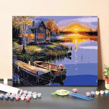TY31 Цифровая картина маслом Акварель Ручная роспись Абстрактное озеро Коттедж Живопись Цифровой комплект Украшение гостиной Картина Рождественский подарок